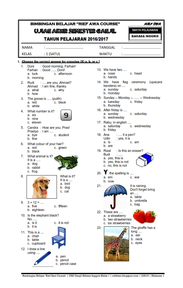 Rahasia Nilai Sempurna Bocoran Soal Ulangan Bahasa Inggris Kelas 1 Semester 2 Terbaru Rahasia Nilai Sempurna Bocoran Soal Ulangan Bahasa Inggris Kelas 1 Semester 2 Terbaru