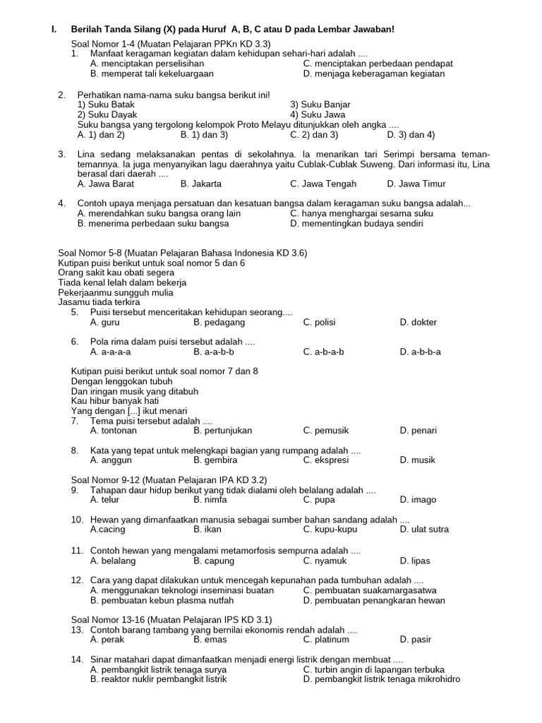 Rahasia Nilai Sempurna Kuasai Soal PTS Kelas 4 Tema 6 Subtema 1-2 Semester 2 Sekarang