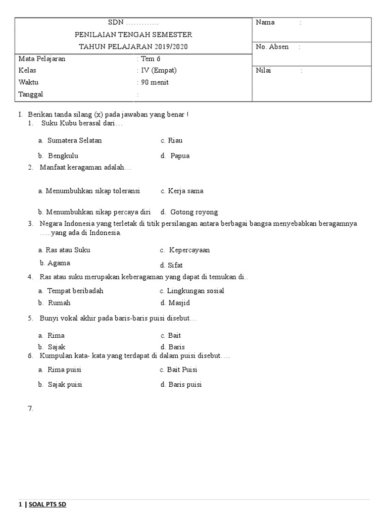 Rahasia Skor Sempurna Kerjakan Soal PTS Kelas 4 Tema 6 Semester 2 Kurikulum 2013