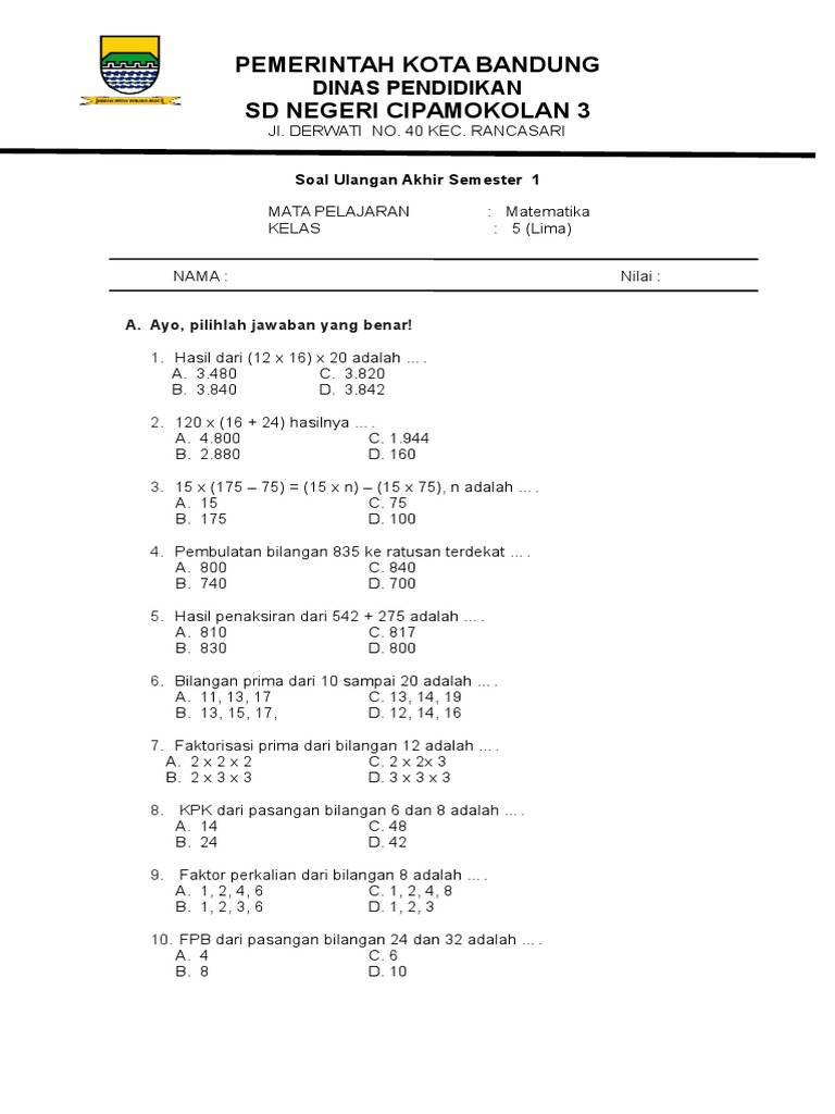 Rahasia Skor Sempurna Lewat Bocoran Soal Ulangan Matematika Kelas 5 Semester 1 Terbaru Rahasia Skor Sempurna Lewat Bocoran Soal Ulangan Matematika Kelas 5 Semester 1 Terbaru