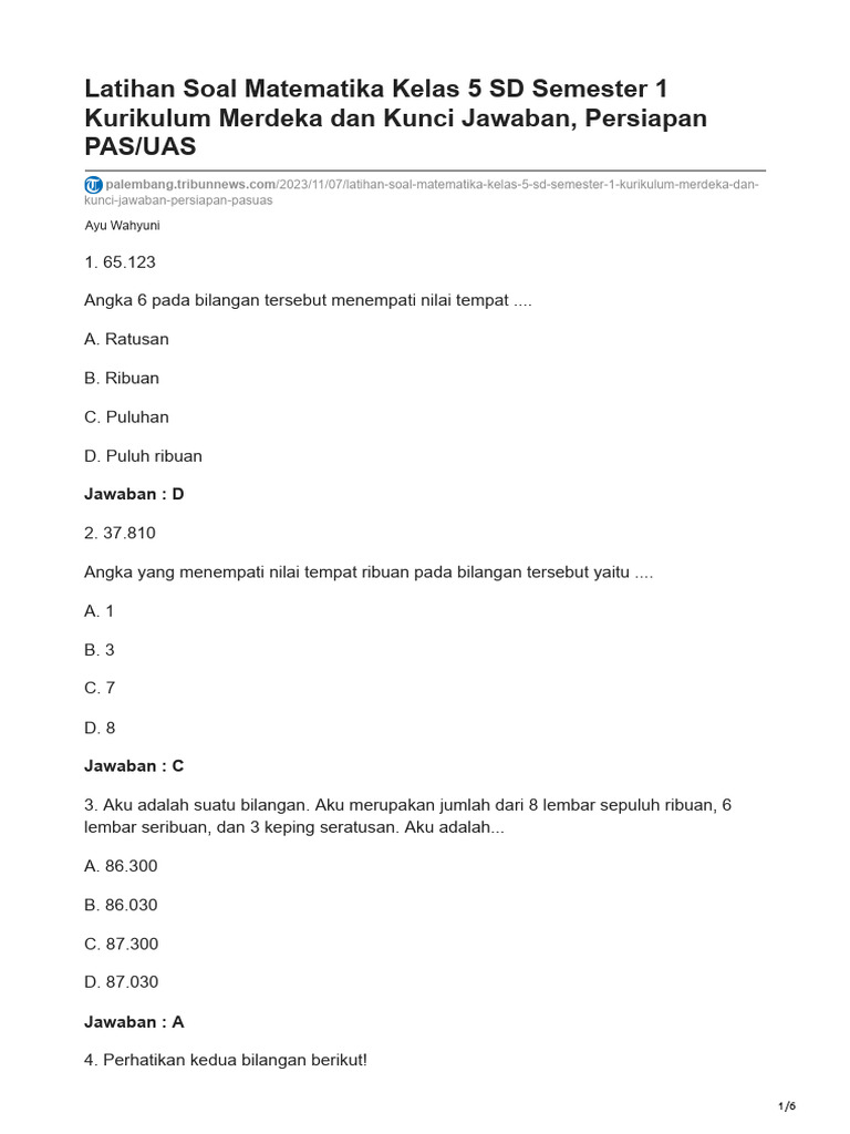 Rahasia Skor Tinggi Lewat Latihan Soal Matematika Kelas 5 Semester 1 yang Wajib Tahu Rahasia Skor Tinggi Lewat Latihan Soal Matematika Kelas 5 Semester 1 yang Wajib Tahu