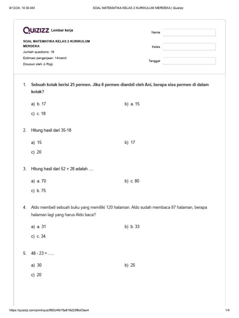 Ternyata Ini Rahasia Cepat Jawab Soal Matematika Kelas 2 Semester 1 Kurikulum Merdeka