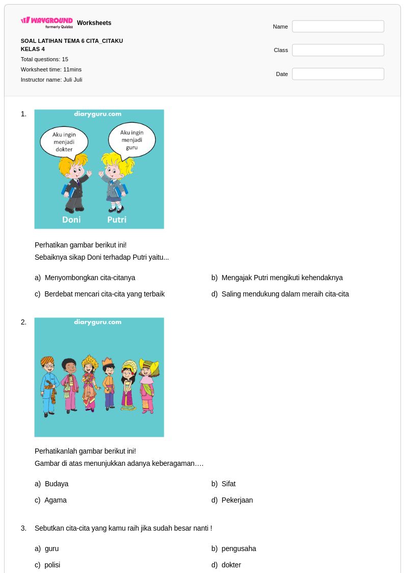 Wajib Tahu! 10 Bocoran soal pts kelas 4 tema cita-citaku Agar Nilai Langsung Meroket