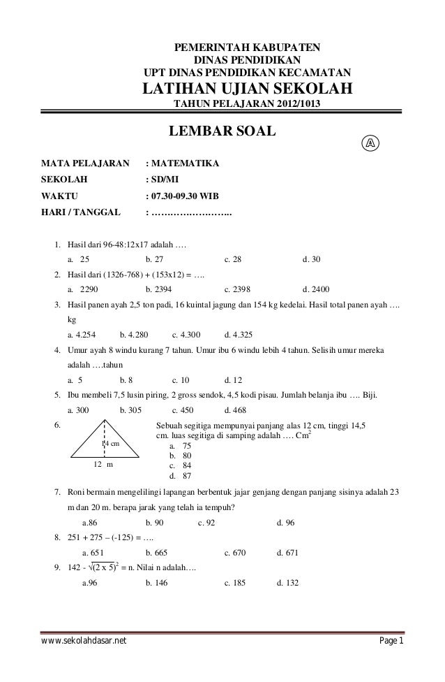 Wajib Tahu! Bocoran Contoh Soal Matematika Kelas 6 Semester 1 Agar Nilai Sempurna
