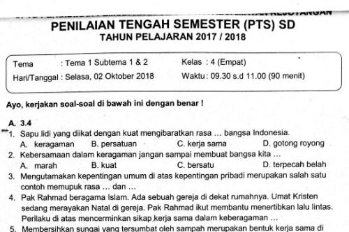 Wajib Tahu Bocoran Soal PTS Kurtilas Kelas 4 Semester 1 Tema 1 Agar Nilai Sempurna