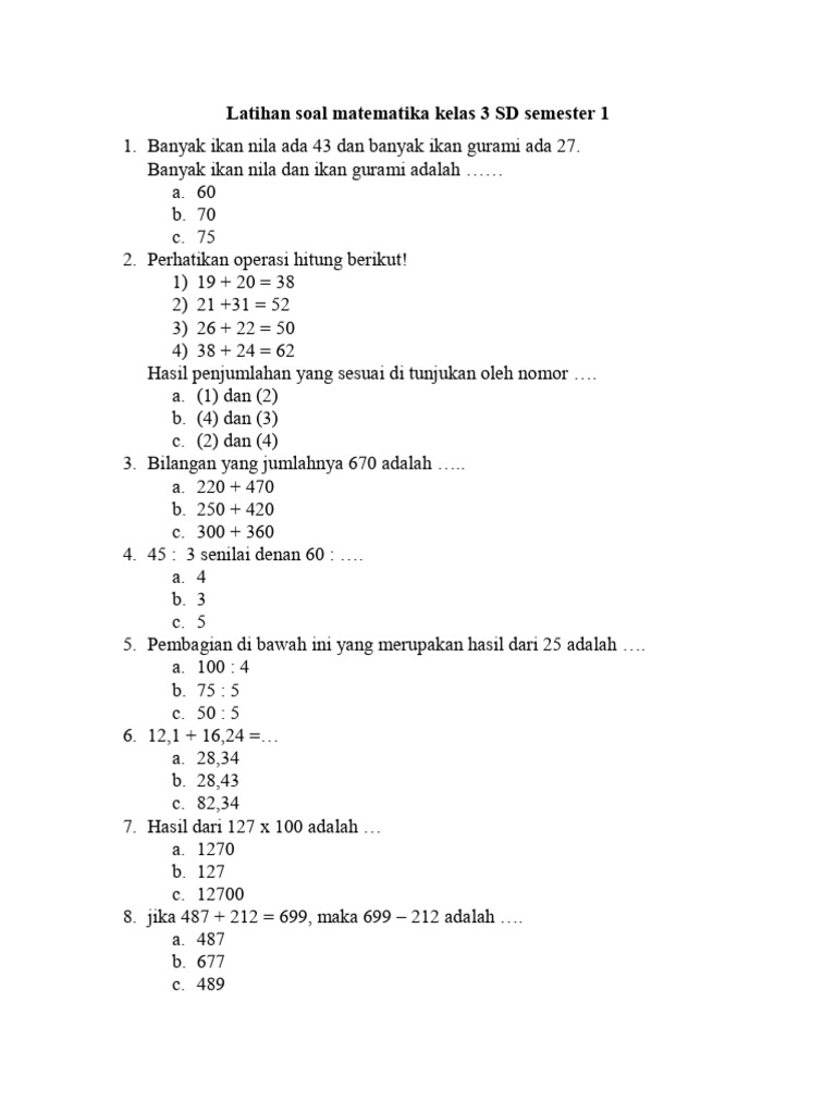Wajib Tahu Contoh Soal Matematika Kelas 3 SD Semester 1 Kurikulum 2013 Agar Anak Juara Wajib Tahu Contoh Soal Matematika Kelas 3 SD Semester 1 Kurikulum 2013 Agar Anak Juara
