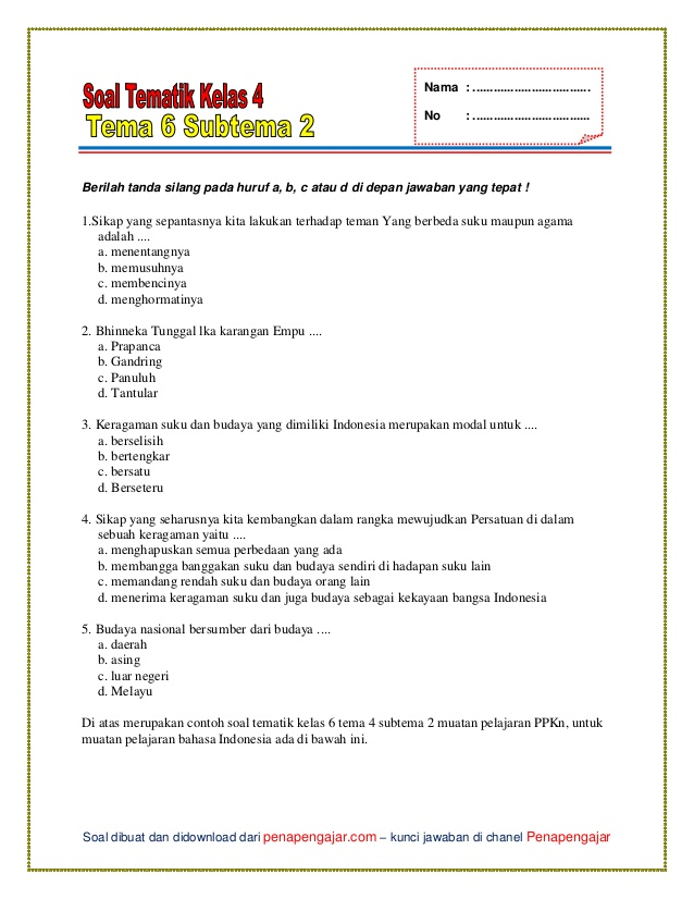 Wajib Tahu Kumpulan Soal PTS Kelas 4 Tema 6 Subtema 2 Agar Nilai Langsung Melonjak