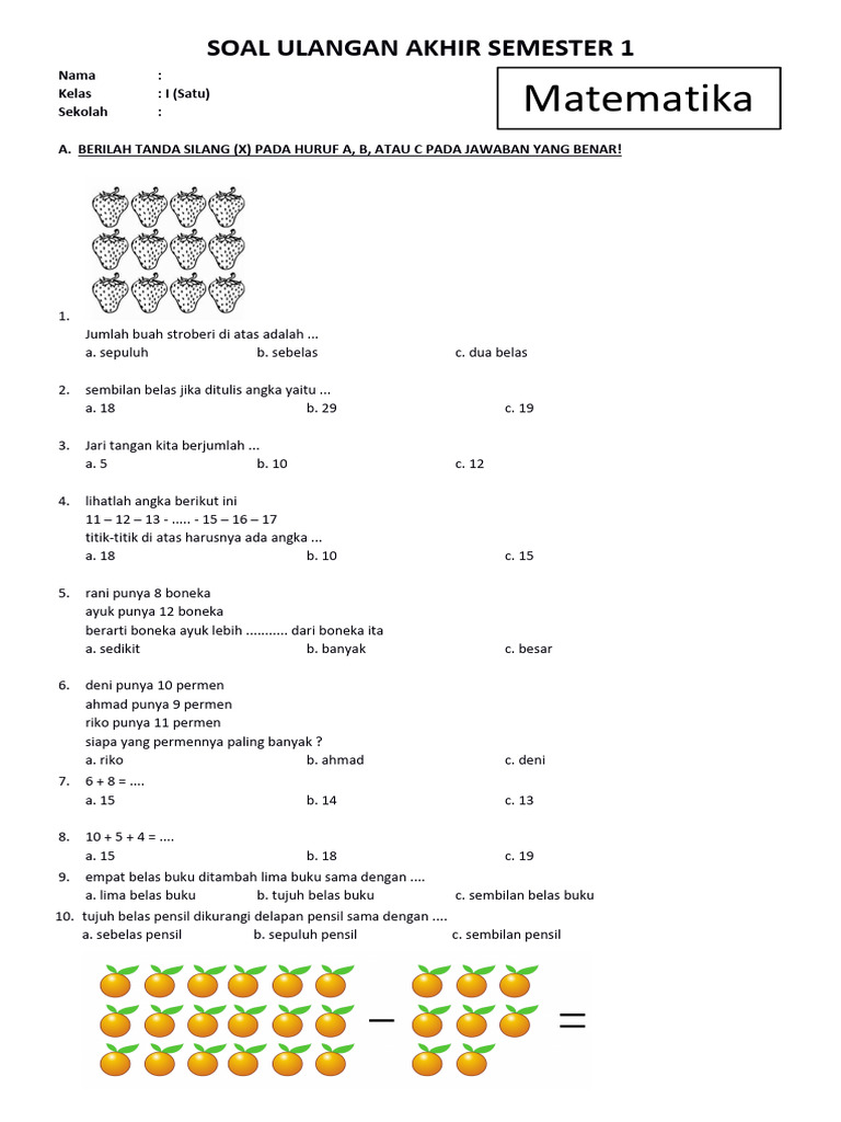 Wajib Tahu Link Download Soal UTS Matematika Kelas 1 SD Semester 1 Terbaru dan Akurat Wajib Tahu Link Download Soal UTS Matematika Kelas 1 SD Semester 1 Terbaru dan Akurat
