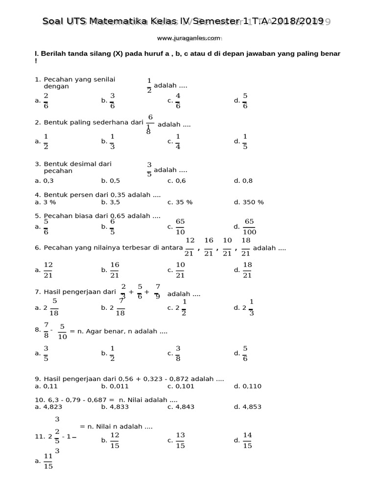 Wajib Tahu! Link Download Soal UTS Matematika Kelas 4 Semester 1 Terbaru dan Akurat