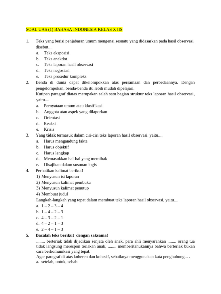 Waspada Bocoran Soal UAS Kelas X Bahasa Indonesia Semester 1 yang Wajib Kamu Tahu Waspada Bocoran Soal UAS Kelas X Bahasa Indonesia Semester 1 yang Wajib Kamu Tahu